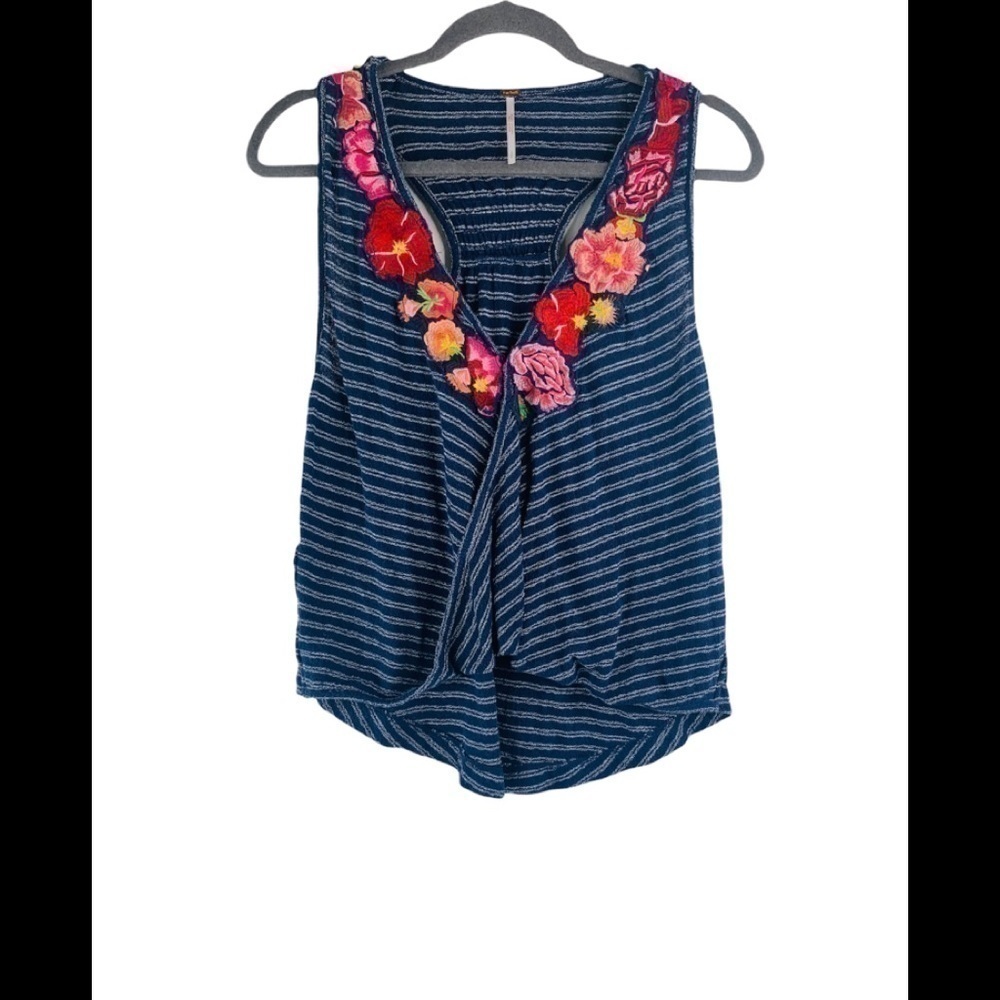 Free People Frida Navy Embroidered Tank Size S